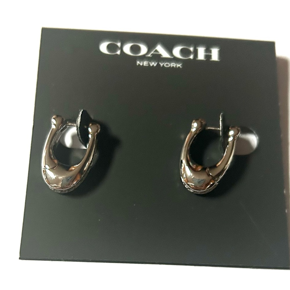 Authentic Coach C Huggie Earrings Silver NWT - Picture 3 of 5